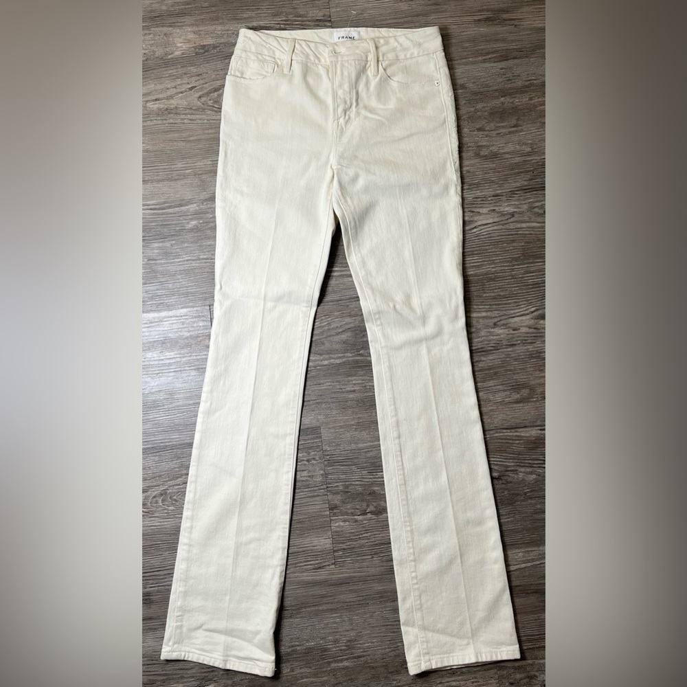 Frame Le Mini Boot Denim Cream Flare Jeans size 26